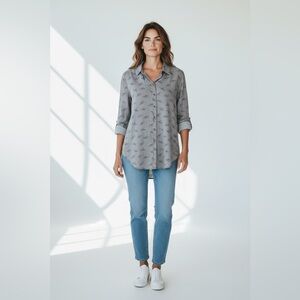 Jane & Delancey Button Front Cheetah Blouse Gray Size Small